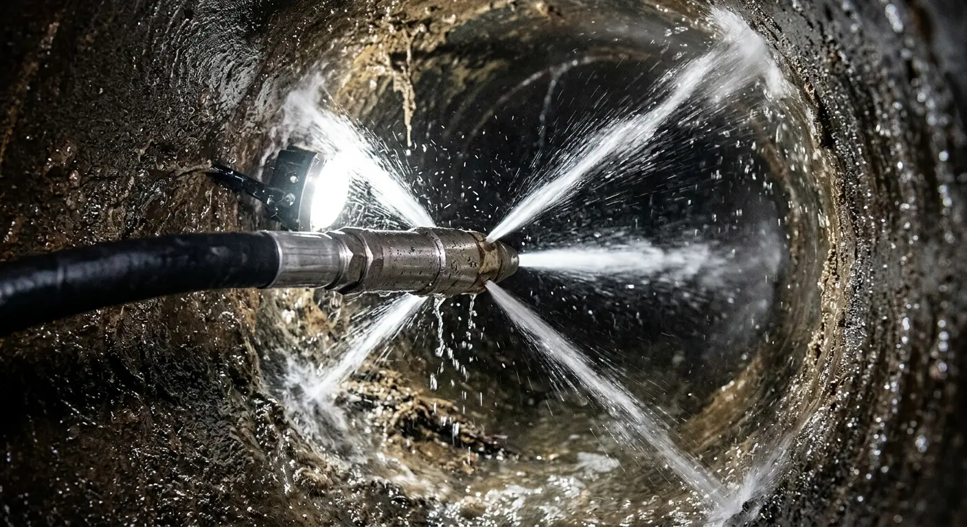 High-pressure hydro jetting nozzle cleaning sewer pipe for Trenchless Sewer Repair in Porter